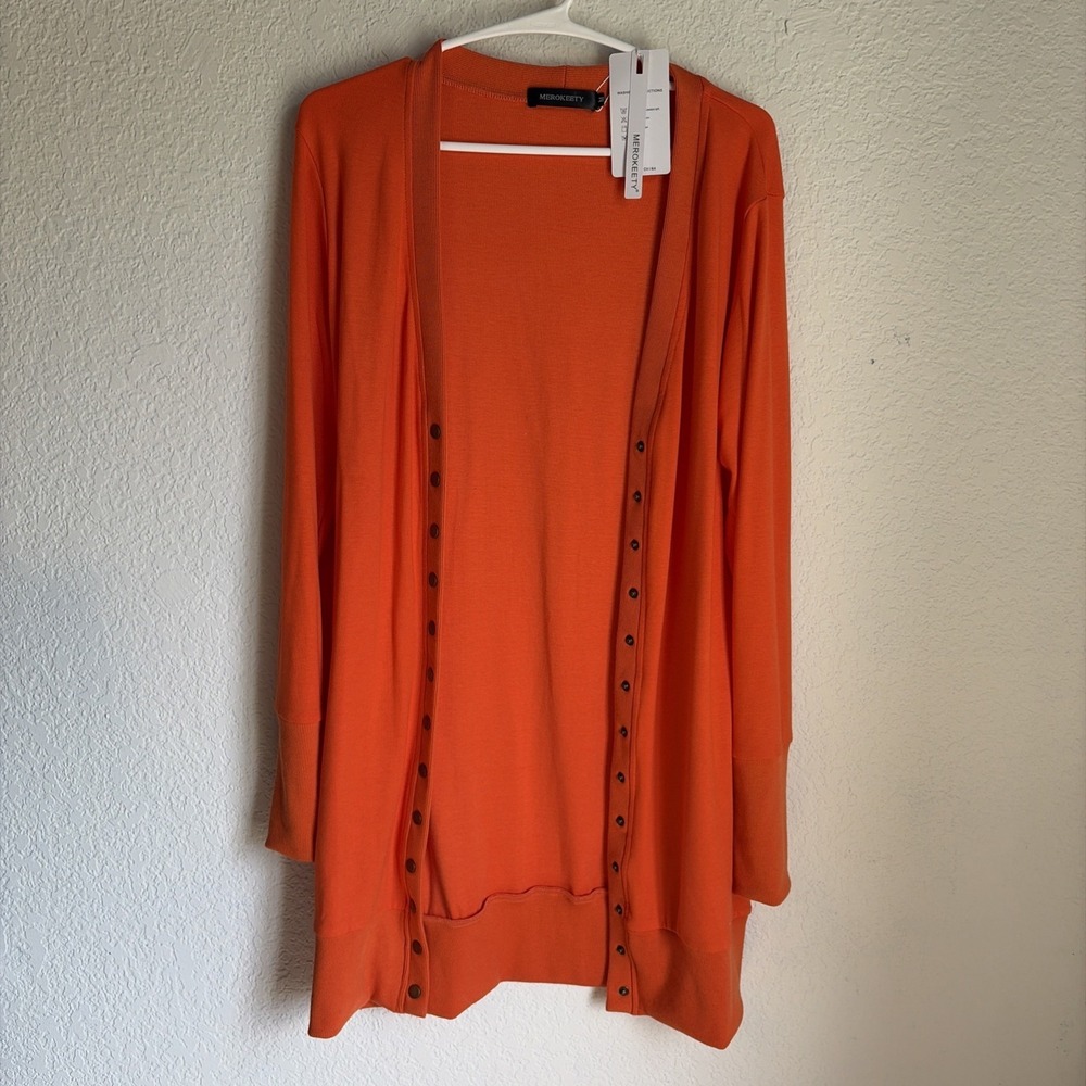 Brand New With Tag Retro Long Cheerful Orange Cardigan Size M Metal Snaps - Picture 1 of 7